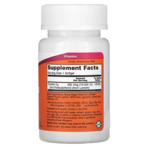 Now foods Vitamine D3 Haute efficacité 10 000 UI 120 capsules à enveloppe molle