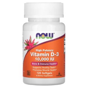 Now foods Vitamine D3 Haute efficacité 10 000 UI 120 capsules à enveloppe molle