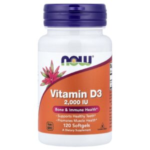 NOW Foods, Vitamine D3, 2000 UI, 120 capsules à enveloppe molle