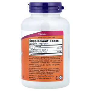 NOW Foods, Vitamine K2, 100 µg, 250 capsules végétales