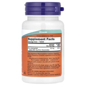 NOW Foods, Zinc, 50 mg, 100 comprimés