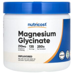 Nutricost Magnesium Glycinate Powder 210 mg, Unflavored, 250 g