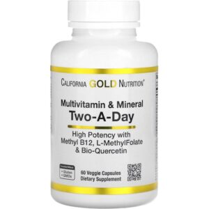 California Gold Nutrition Multivitamines et minéraux, Two-A-Day, 60 capsules végétariennes
