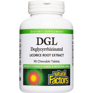 Natural Factors DGL 400 mg · Racine de réglisse déglycyrrhizinée 90 comprimés à croquer