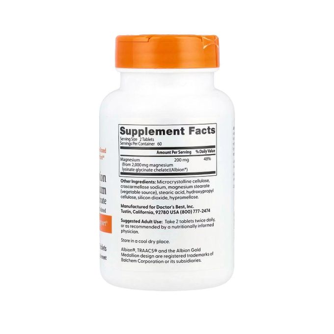 Doctor's Best Magnésium à haute absorption, -200 mg, 120 gélules vég – Image 2