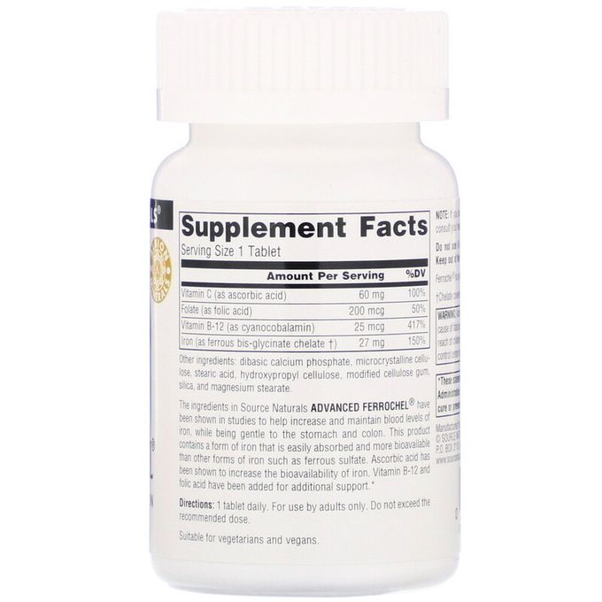 Source Naturals Ferrochel avancé, 180 Comprimés – Image 2