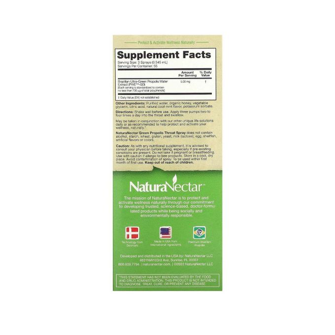 NaturaNectar, Spray pour la gorge à la propolis verte, 2 ans et plus, Menthe fraîche, 30 ml – Image 3