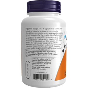 Now Foods L-Lysine, 500 mg, 100 capsules végétariennes
