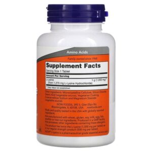 Now Foods L-Lysine double efficacité, 1000 mg, 100 comprimés
