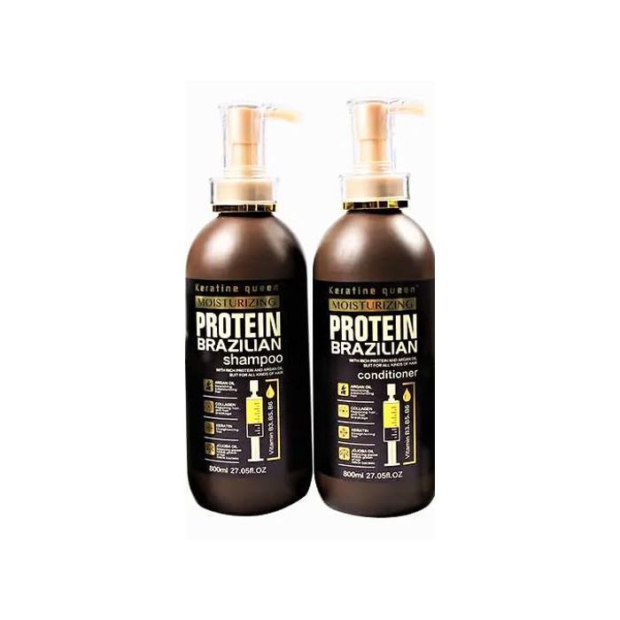 Keratine Queen ensemble protein brazilian, shampoing et après-shampoing professionnels