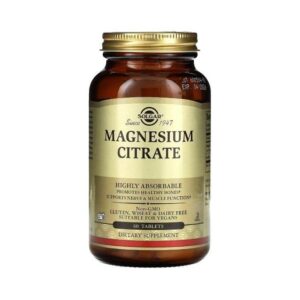 Solgar Magnésium Citrate , Sans gluten, sans blé, sans produit laitier, 60 Comprimés